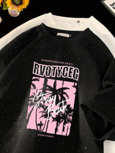 Retro Japanese Style Mens Short Sleeve T-Shirt Pure Cotton Loose Fit Summer New Trend Brand Heavyweight Star Print Casual Top