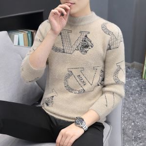 ROMON | Lormen Mens Thickened Mink Sweater Half High Collar Winter Fashion Warm Knitted Base Layer Shirt Casual Straight Fit Knitwear