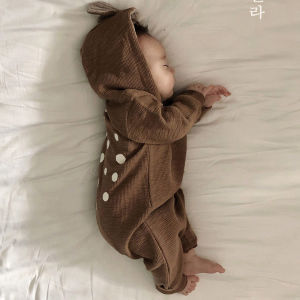 Ka-Ka-Home Ins Korean Style Spring and Autumn Baby Boy and Baby Girl Baby Hooded Deer Spot Hooded Cute Crawling Suit Jumpsuit