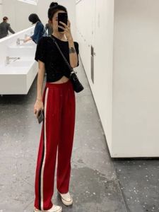 Casual Fashion Two-Piece Set for Women Summer Autumn Korean Style Anti-Aging Short Sleeve T-Shirt High Waist Wide Leg Pants