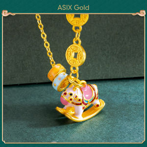 ASIX GOLD 916 gold rainbow trojan pendant necklace for women 24K Gold Plated 18K Gold Korean Fashion Premium Design Rocking Horse Color Small Ring Coin Necklace Lucky necklace No allergies Doesnt turn black Exquisite holiday wedding gifts