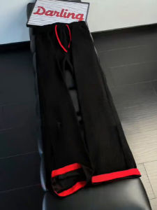 Black and Red Color Block Dragon Scales Pattern Breathable Thin Pants