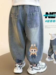 Loose Korean Style Long Jeans Casual Denim Pull Rope Denim Pants for Men Women Children Baby Autumn New Arrival Polyester Fiber