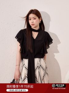 Big Size V-Neck Sash Chiffon Shirt Light Breathable Slim Fit