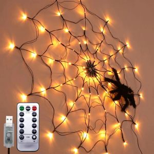 Halloween LED Spider Web Lights Remote Control Decorative Ambient Light Festive Home Decor