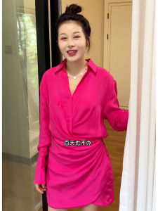 ชุดเดรสคอวีแขนยาวสีม่วงอ่อนหรูหรา ทรงเข้ารูป เดรสทำงานสไตล์เกาหลี ทรงเอ เอวสูง ทรงเข้ารูป สวมใส่สบาย