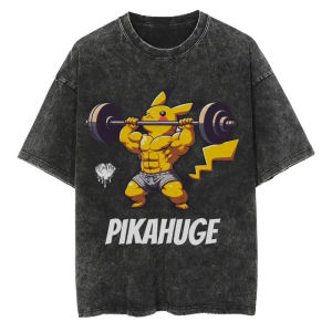Bandai | 2026 Hot Selling Summer Fashion Pok É Mon Fitness Pikachu Pattern Design Outdoor T-shirt Y2K Harajuku Washed Short Sleeve