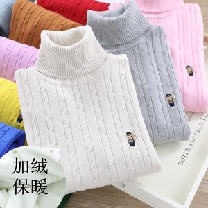 Thickened Fleece Childrens Knitted Cotton Sweater High Collar Overhead Style for Boys And Girls Baby Warm White Base Layer