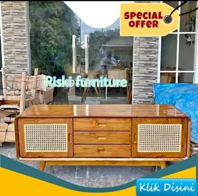 bufet tv kombinasi rotan model baru