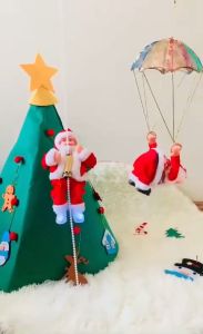 Ông già Noel leo dây + nhảy dù có đèn có nhạc vui nhộn quà tặng trang trí Giáng Sinh