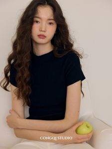 Slim Fit Knitted Short Sleeve Base Shirt round Neck Inner Wear 4 Colors Commute Style Polyester Acrylic Nylon Wool Blend