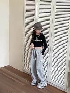 New Loose Pants for Kids Girls 7-16years Casual Pants Cotton Sweatpants Basics High Waist Baggy Pants Wide Leg Trouser New Fashion Sports Pants Thick Pants New Trend 130-160CM