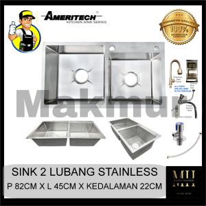 WASTAFEL CUCI PIRING 2 LUBANG STAINLESS / KITCHEN SINK 2 LUBANG STAINLESS 8245CM