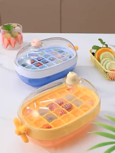Keranixy Rotating Ice Cube Maker Silicone Tray with Lid Food Grade Container Easy Pop Release Beverage Cooler Freezer Box