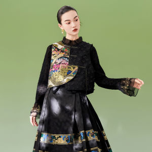 เสื้อกั๊กผ้าปักลายสวนศิลปะสไตล์จีนใหม่ สำหรับผู้หญิงในฤดูใบไม้ผลิและฤดูร้อน ดีไซน์เก๋ไก๋ กระดุมข้างเดียว เสื้อคลุมคอวี