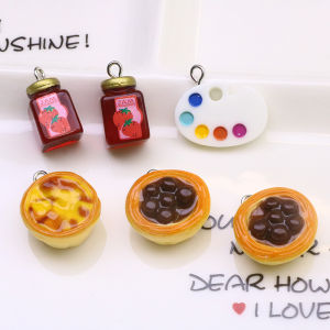 Handmade Resin Simulation 3D Canister Egg Tart Painting Board Ear Ring Zipper Buckle Small Pendant DIY Jewelry Accessories