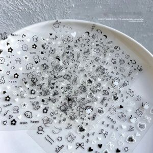 สติกเกอร์ติดเล็บลายการ์ตูนน่ารัก 1 ชิ้น ลายสุนัข/แมว กระต่าย หัวใจ ดาว สัตว์ต่างๆ แบบติดเอง