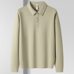 Spring Autumn Long Sleeve Sweatshirt Casual Polo Shirt Heavyweight Knit Cotton Commute Versatile Mens Turn-down Collar T-shirt