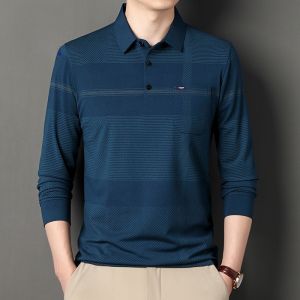 ROMON | Lormen Mens Long Sleeve Polo Shirt Casual Fashionable Business Style With Collar T-Shirt For Middle-Aged And Elderly