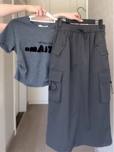 Dopamine Workwear Skirt Set Women Summer Complete Sweet-and-Spicy Style Fashion Casual Two-Piece Set Short Sleeve round Neck