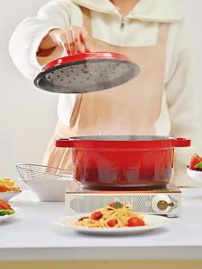 หม้อเหล็กหล่อเคลือบอีนาเมล การหมุนเวียนไอน้ำ ทิ้งกลิ่นหอมและความอร่อยของอาหารไว้ หม้ออเนกประสงค์ ซุป สตูว์ หม้อชาบู 2L