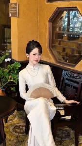 Áo Dài Bạch Phượng Dáng Ôm Truyền Thống Cổ Cao Tay Dài Gấm Dệt Nổi Sang Trọng - ÁO DÀI THƠ PHẠM