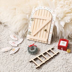 Cartoon Christmas Room Decoration Dollhouse Mini Home Decorations Wood Fairy Elf Door Fairy-tale-styl Decoration Craft Ornaments