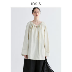 Classic round Rope Neck Gored A-Line Coated Shirt Womens Fashion Casual Style Long Sleeve Solid Color Autumn New Arrival