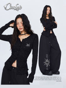 CBXLAB | Dancing Black Gothic Rhinestone Slim Long Sleeve Top