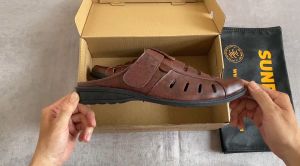 Giày sapo bít mũi nam da bò SUNPOLO đế cao su bền bỉ SPO006 (Nâu đậm)