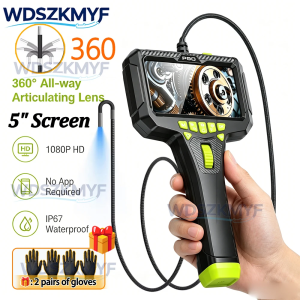 360° Industrial Endoscope Camera 5inch Screen HD IP67 Waterproof With LED Light Inspection Borescope for Pipe Car Repair AC