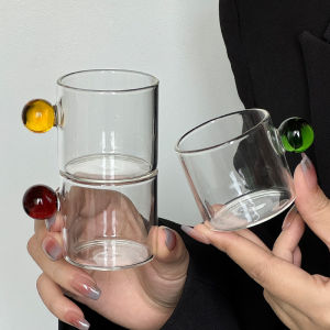 Korean Style Ins round Glass Coffee Cup with Handle Cute Mini Milk Jug Concentrated Italian Latte Extraction Cup for Coffee Lovers