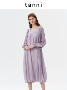 Tanni Summer New Romantic French Style Square Collar Bloom Loose Slimming Lightweight Dress Elegant Long Sleeve Midi Dress