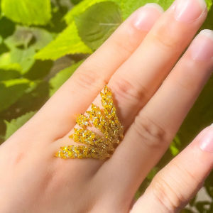 SEQUITO Gold Plated Exquisite Women Jewelry Full Paved Marquise Cut Yellow AAA Cubic Zirconia Wing Shape Banquet Party Ladies Adjustable Finger Ring SR076