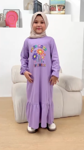 Hooneybee Husna Ungu - Gamis Anak Perempuan - [Size 2-10 Thn] Baju Muslim Cewek
