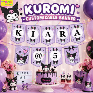Customized Kuromi Theme Thick Premium Party DIY Letter Number Purple Black Banners Personalized Name Birthday Decor Custom