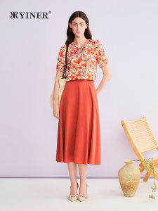 Fashion Ribbon Round Neck Silk Print Top