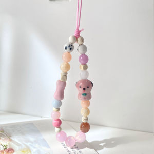 Cute Pink Ceramic Doggie Phone Chain Beaded Short Style Lulu Original Design Sweet Little Pendant High Quality Hanging Rope