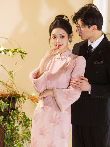 Pink Thickened Wedding Dress Cheongsam for Women Winter New Arrival Customizable Formal Ceremony Evening Gown Traditional Chinese Style