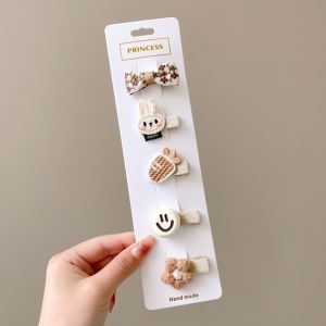 กิ๊บติดผมแบบหนาสีครีมสำหรับเด็ก ผ้าคลุมทั้งตัว กิ๊บติดผมแบบหน้าม้า ไม่ทำลายเส้นผม สไตล์เกาหลี ด้านข้าง แฟชั่น