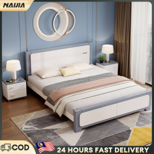 NAIJIA Solid Wood Bed Frame King/Queen/Super Single 500KG Capacity Solid Wood Bed White Nordic Modern & Durable Katil Kayu 實木床