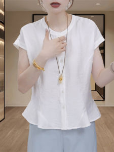 Shalldoer | Áo sơ mi nữ tay ngắn cổ tròn màu trắng kiểu Pháp mùa hè mới phong cách thường ngày thanh lịch đẹp mắt nhỏ