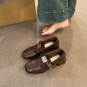 Stylish Retro Low Cut Single Shoes Womens Medium Heel Autumn Winter New French Style High Heels Fashion Thick Heel Mary Janes Small Leather Shoes