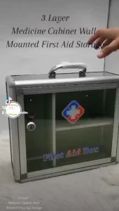 UNIHOME Medicine Box Aluminum Alloy First Aid Box with Lock Multi-Layer Wall Mountain for Family Office School 30*13*26cm
