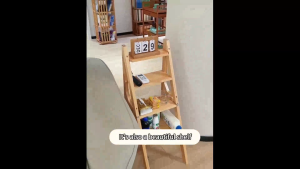 Bamboo Ladder Chair Step Stool Folding Triple-use Stair Chair Shelf Flower Rack Wood Multifunctional Stool Home Stool Chair Space-saving 梯椅