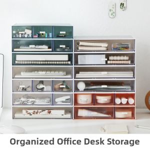 Stackable Drawer Desk Organizer Transparent Storage Box