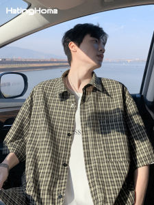 HetingHOME | เสื้อเชิ้ตแขนสั้นทรงหลวมสไตล์อเมริกันสำหรับคู่รัก Hetinghome ฤดูร้อน 2025 ผ้าโพลีเอสเตอร์ผสมคอตตอนผสม