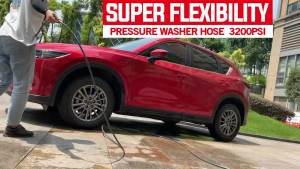 YAMATIC Super Flexible Pressure Washer Hose 1/4" Kink Resistant Power Washer Hose Replacement for Flexzilla Uberflex Ryobi Genarac Troy Bilt Leak-Free M22 Fittings 3200 PSI Grey