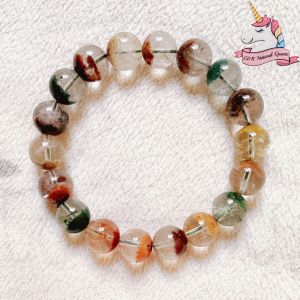 Đá Ưu Linh Ngũ Sắc/ Thạch Anh Rêu Ngũ Sắc/ Ghost Crystal/ 8-11mm/ Thạch anh thiên nhiên 100%/ Vòng đá phong thủy