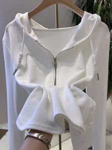 WANGGONGZHU | Pink Hooded Zipper Long Sleeve Womens Sweatshirt Slim Fit Versatile Spring Autumn New Arrival Princess Style Casual Outerwear